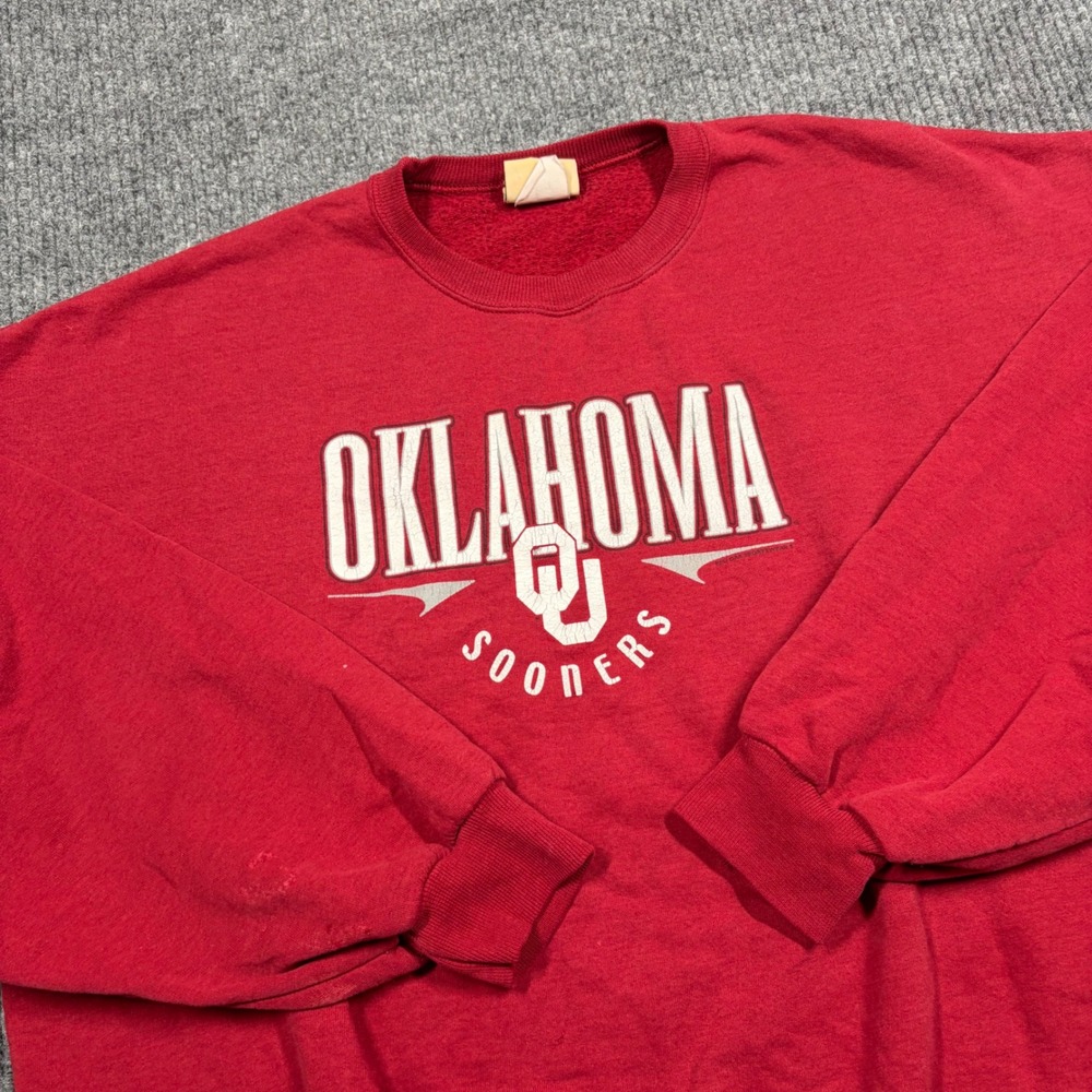 Vintage Oklahoma Sooners Sweatshirt Mens XL Red Oak NCAA Red Streetwear 90s